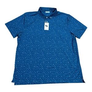 Fore Fathers Polo Shirt Men Size 3XL Golf Performance Blue AOP Embroidered New